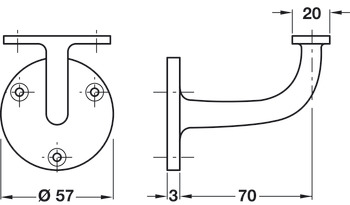 Handrail Bracket, Suitable for Flat Based Handrails, Depth 73 mm