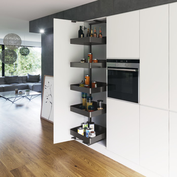 Swing Out Larder Unit, For Cabinet Width 500-600 mm, with Planero Lava Grey Storage Baskets, Vauth-Sagel VS TAL Gate N