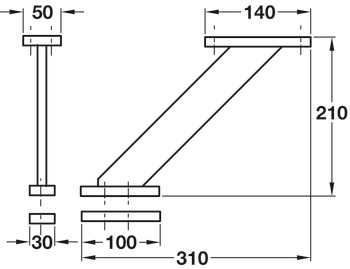 Breakfast Bar Support, Inclined, for Worktop Mounting