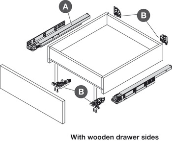 Concealed Drawer Runners, Full Extension, Packed Set with 4D Fixing Clips, Dynapro 70 kg