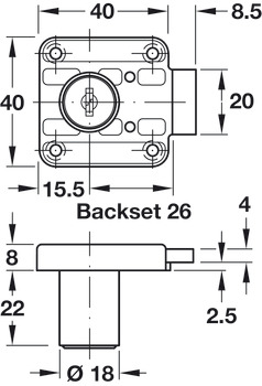 Rim Lock, with Ø 18 mm Cylinder, Right Hand Version