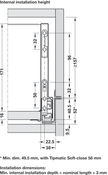 Assembled Drawer, 186 mm High, for Cabinet Width 300-1000 mm, Nova Pro Scala