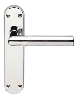 Lever Handles, Mitred, on Backplates for Latch, Brass