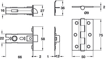 CE7 Mortice Latch Bolt, with 3 Hinge Pack
