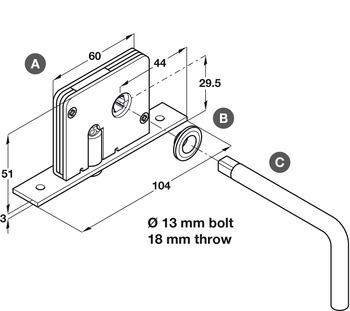 Deadbolt Locking System, for Sliding Interior Doors, Hawa 20-A Endfold