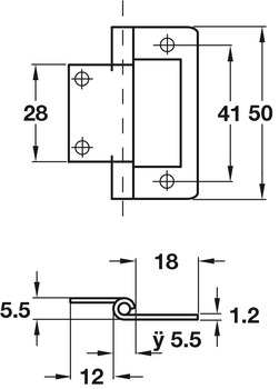Flush Hinge, for Inset Doors, Length 50 mm, Steel