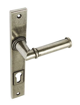 Lever Handles, on Backplates for Door Entry, Profile Cylinder, Solid Pewter, Lamont