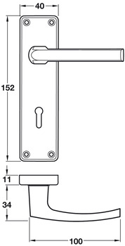 Lever Handles, on Backplates for Lever Lock, 152 mm, Contract
