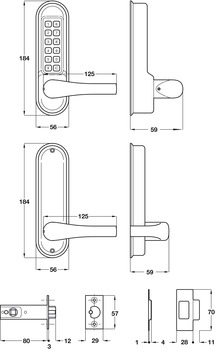 Mechanical Codelock Plates, Front and Back, for Existing Mortice Lockcase, Heavy Duty