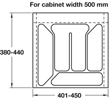 Plastic Cutlery Insert, for Cabinet Depth 500 mm, for Cabinet Width 300-600 mm