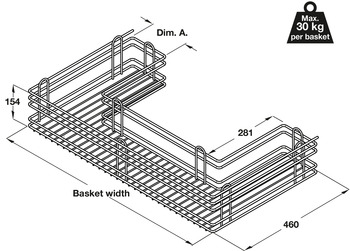 Pull Out Basket Set, Undersink, Chrome Wire, for Cabinet Width 800-1000 mm, Soft Closing