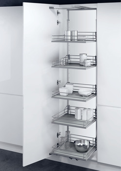 Swing Out Larder Unit , For Cabinet Width 500-600 mm, with Premea Solid Grey Base with Silver Wire Storage Baskets, Vauth-Sagel VS TAL Gate N