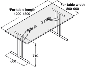 Table Fitting, Folding, T-Frame, 720 mm High
