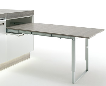 Pull-out table and folding fitting, with folding table leg, PARTY