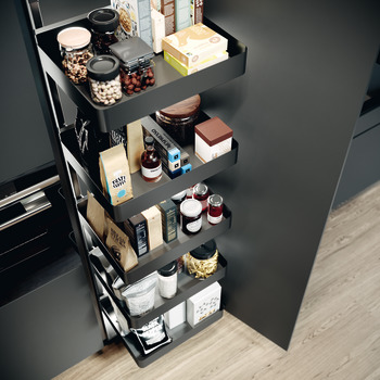 Swing Out Larder Unit, For Cabinet Width 500-600 mm, with Planero Lava Grey Storage Baskets, Vauth-Sagel VS TAL Gate N