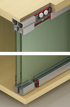 Fitting Set, for Sliding Glass Cabinet Doors, Hawa-Clipo 36 GPK/GPPK