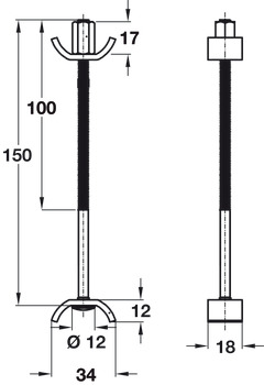 Worktop Connecting Bolt, Length 150 mm, Galvanized Steel