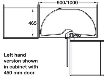 Corner Pull Out Shelving Unit, Grey Plastic, for Cabinet Width 900-1000 mm, Ninka Pro Arc PowerSlide®