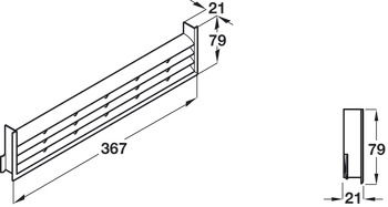 Ventilation Grille, for Recess Mounting, Length 367 mm, Height 79 mm