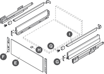 Internal Drawer Panel Set, for 90 mm Drawer Sides with Rectangular Rails, Nova Pro Scala