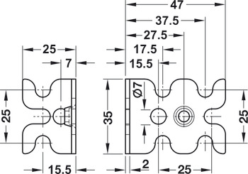 Universal Bracket, for System Varianta 25 Series-Drilled Holes