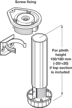 Plinth Foot Set, for 150 or 180 mm Plinth Heights, Screw Fixing