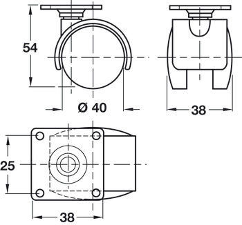 Swivel Twin Wheel Castor, with Brake, Ø 40-50 mm, Hooded, 38 mm Plate Fixing
