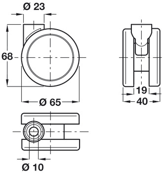 Swivel Twin Wheel Castor, without Brake, Ø 65 mm, Ø 10 mm Pin Hole