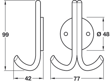 Coat Hook, Stainless Steel, 42 x 99 mm