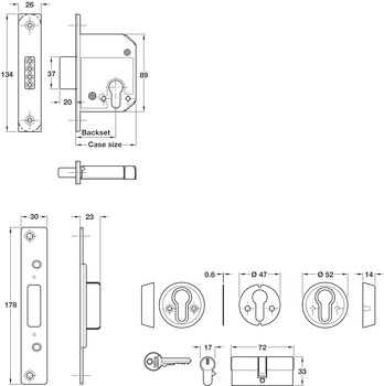 Mortice Deadlock, Security Cylinder, Steel and Zinc Alloy