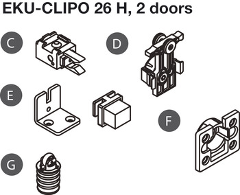 Fitting Set, for Sliding Cabinet Doors, Hawa-Clipo 26 H