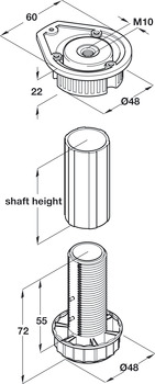 for Plinth Height 150 mm Adjustable Plinth Foot Set Pk of 4 Hafele 637.96.323 
