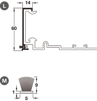 Dust Brush Profile, for Flush Sliding Wardrobe Doors, Häfele PS40.1