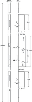 Cylinder 3 Point Lock, Mortice, Steel Case and Front Plate, Brass Latchbolt and Hookbolt
