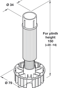 Adjustable Plinth Foot, Foot and Shaft Sections, Plastic