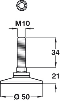 Adjusting Screw, M10 with Fixed Foot, Length 34 mm