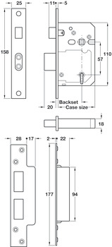 Häfele Sashlock Case Mortice Cylinder Fiscal Case Sizes 64 & 76mm Steel Backset 44mm 