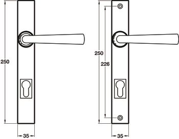 Lever Handles, on Backplates for Multi-Point Locking System, Solid Pewter, Salvador