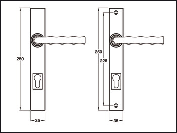 Lever Handles, on Backplates for Multi-Point Locking System, Solid Pewter, Takara