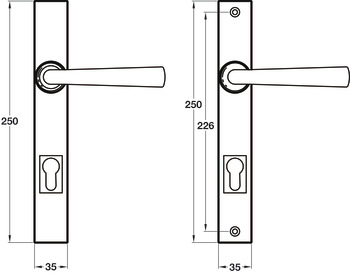 Lever Handles, on Backplates for Multi-Point Locking System, Solid Pewter, Olympia