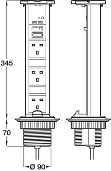 Häfele Hafele Vertical Powerdock PopUp Plug with 3 Sockets & 2 USB ~ FREE P&P 