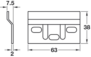 Wall Plate, for Cabinet Hanger, Steel, Length 63 mm