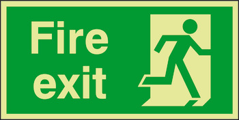 Fire Exit Only Sign, Photoluminescent, 300 x 200 x 1.3 mm Thick, Rigid Plastic