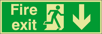 Fire Safety Sign, Fire Exit, Photoluminescent, 600 x 150 mm x 1.3 mm Thick, Rigid Plastic
