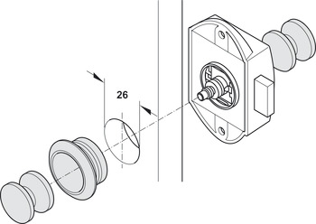 Espagnolette Lock, Push Button, Backset 25 mm, Plastic