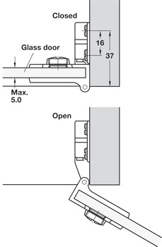 Glass Door Hinge, 170°, Set