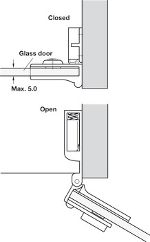 Glass Door Hinge, 170°, Middle