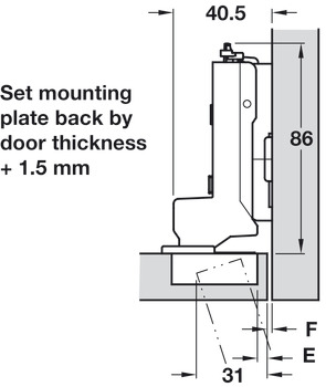 Concealed Cup Hinge, 95° Standard, for Up to 28 mm Thick Doors, Inset Mounting, Click on Arm, Tiomos