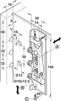 Concealed Cabinet Hanger, Press Fitting or Screw Mounting Two Way Adjustment