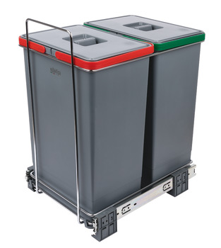 Pull Out Waste Bin, for Hinged Door Cabinets, 2x 24 Litres, Ecofil